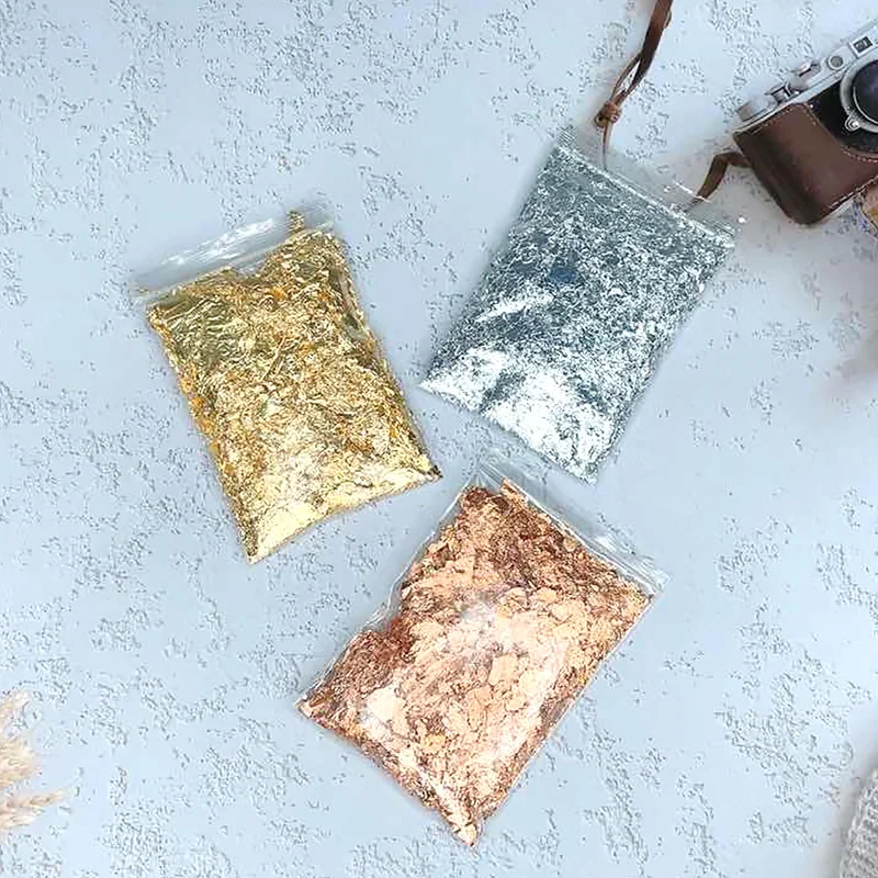 3g Imitation Gold Sliver Copper Foil Sequins Glitters Craft Leaf Flake Sheets Bulk  For Gilding DIY Nail Art Decor  Paper