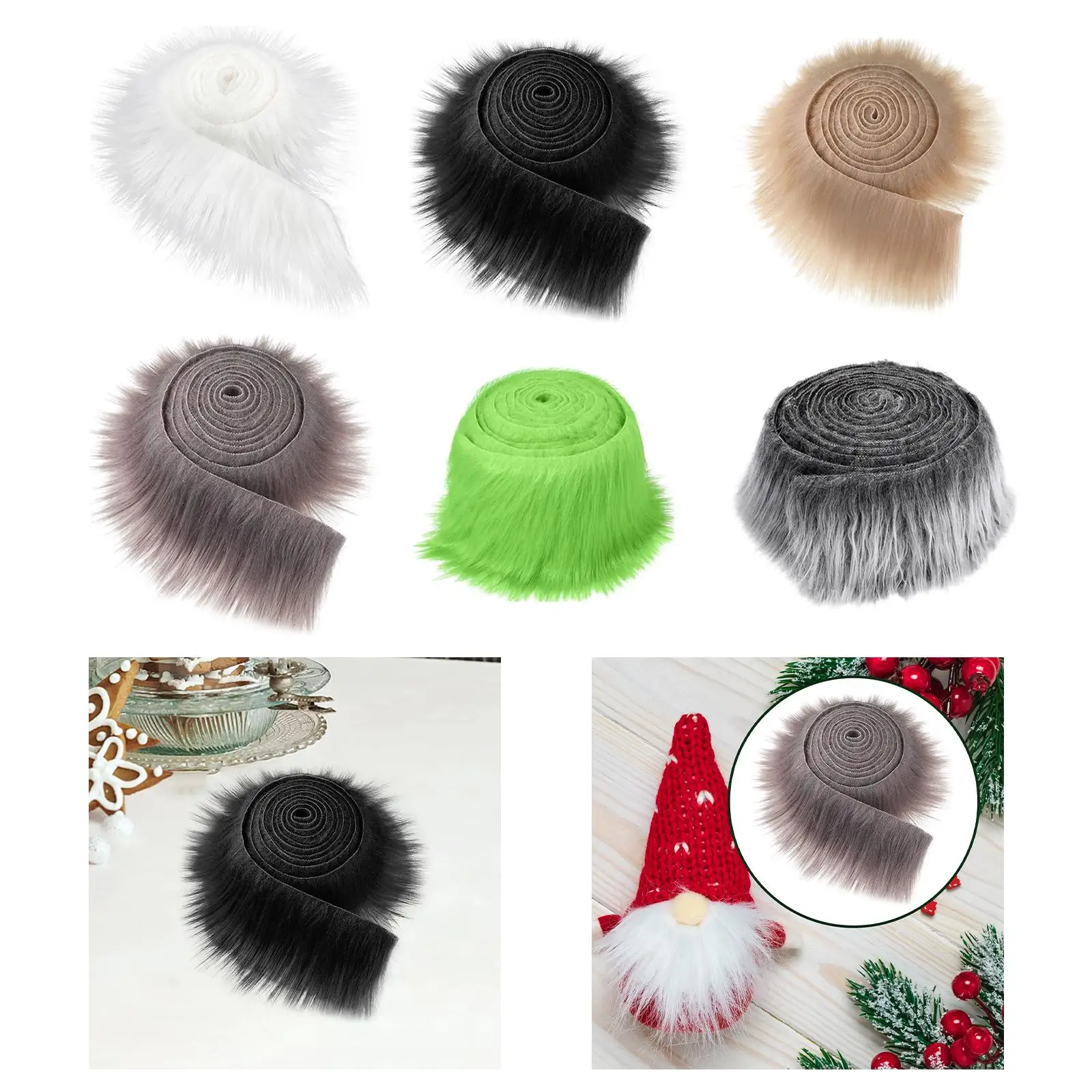 Faux Fur Fabric Costume Craft Supplies Precut Strips Toy Fuzzy Fur for Christmas Party Hat Shoes Gnomes Beard Hair Decoration