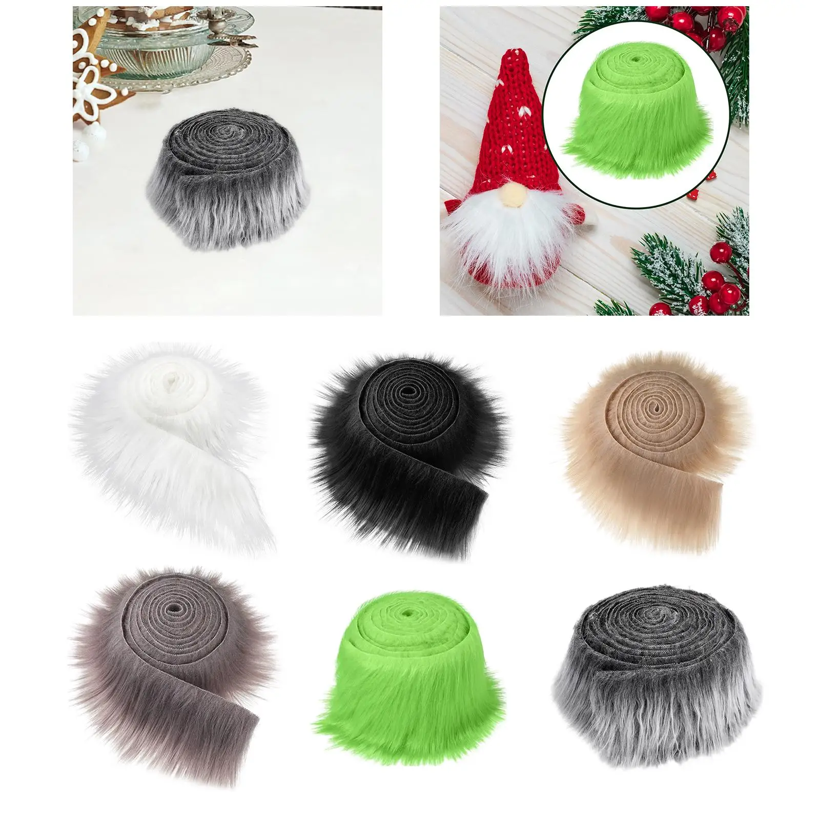 Faux Fur Fabric Costume Craft Supplies Precut Strips Toy Fuzzy Fur for Christmas Party Hat Shoes Gnomes Beard Hair Decoration