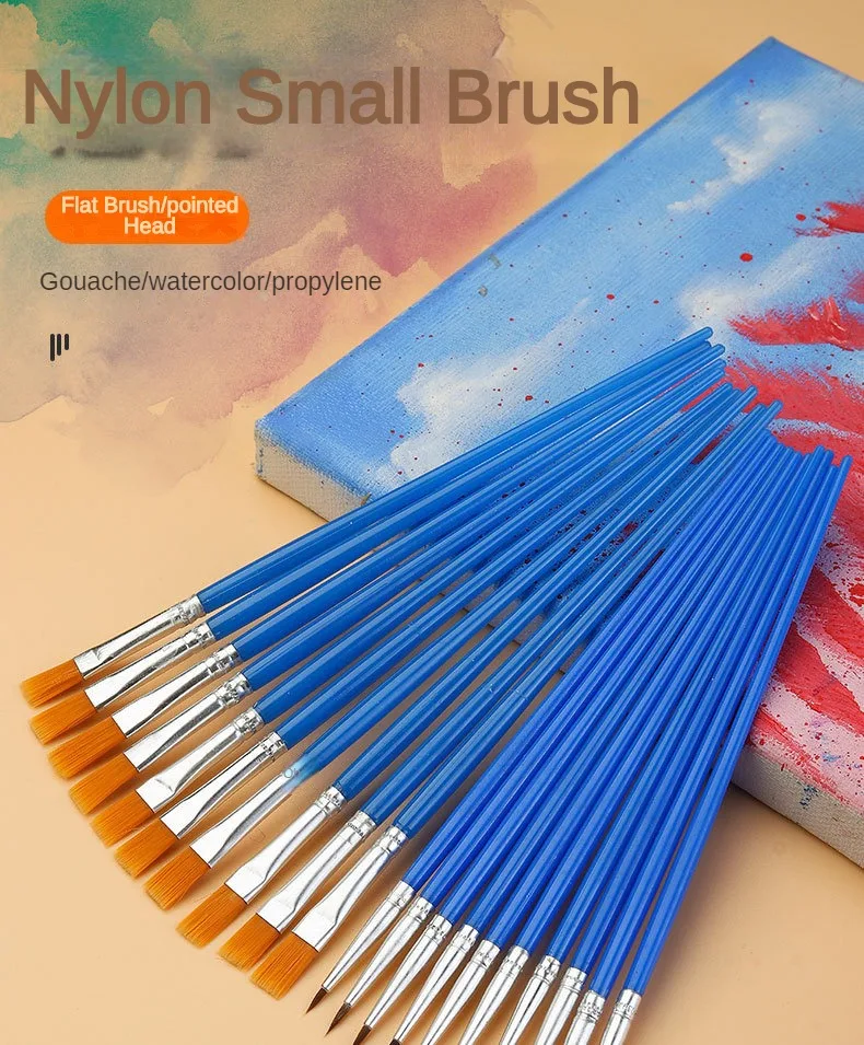 10/20/50Pcs Painting Brushes Set Art Round Flat Hair Nylon Hair Paint Brush Pen for Oil Acrylic Watercolor School Art Supplies