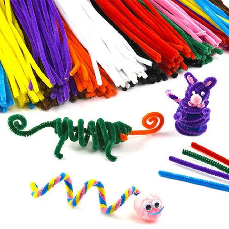 50pcs Chenille Stem Pipe Kids DIY Creative Toys Chenille Sticks Cleaners Kindergarten Educational Handmade Material Plush Strips