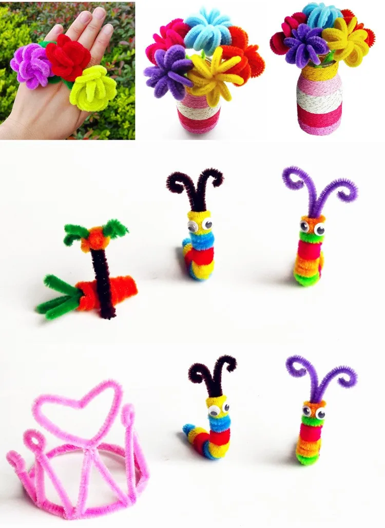 50pcs Chenille Stem Pipe Kids DIY Creative Toys Chenille Sticks Cleaners Kindergarten Educational Handmade Material Plush Strips