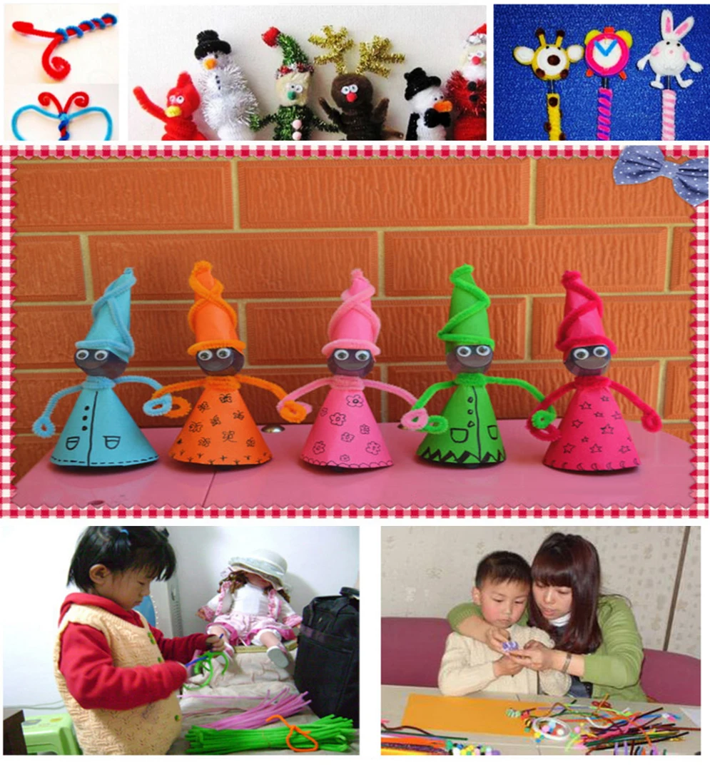 50pcs Chenille Stem Pipe Kids DIY Creative Toys Chenille Sticks Cleaners Kindergarten Educational Handmade Material Plush Strips