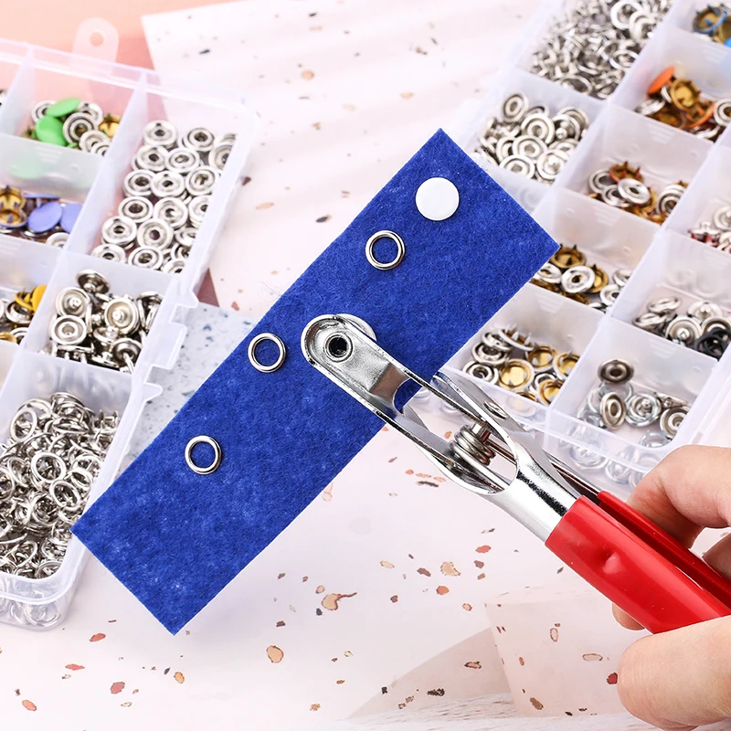 100/200 Sets Snap Fasteners Kit Tool, Metal Snap Buttons Rings with Fastener Pliers Press Tool Kit for Clothing Sewing 10 Colors