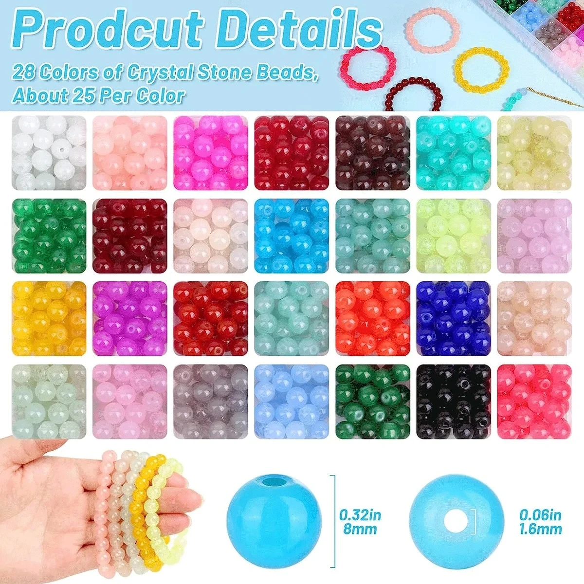 700pcs Vibrant Glass Crystal Beads-28 Colors-8mm DIY Jewelry Making Kit for Bracelets, Necklaces, and Ear Craft Suppliy