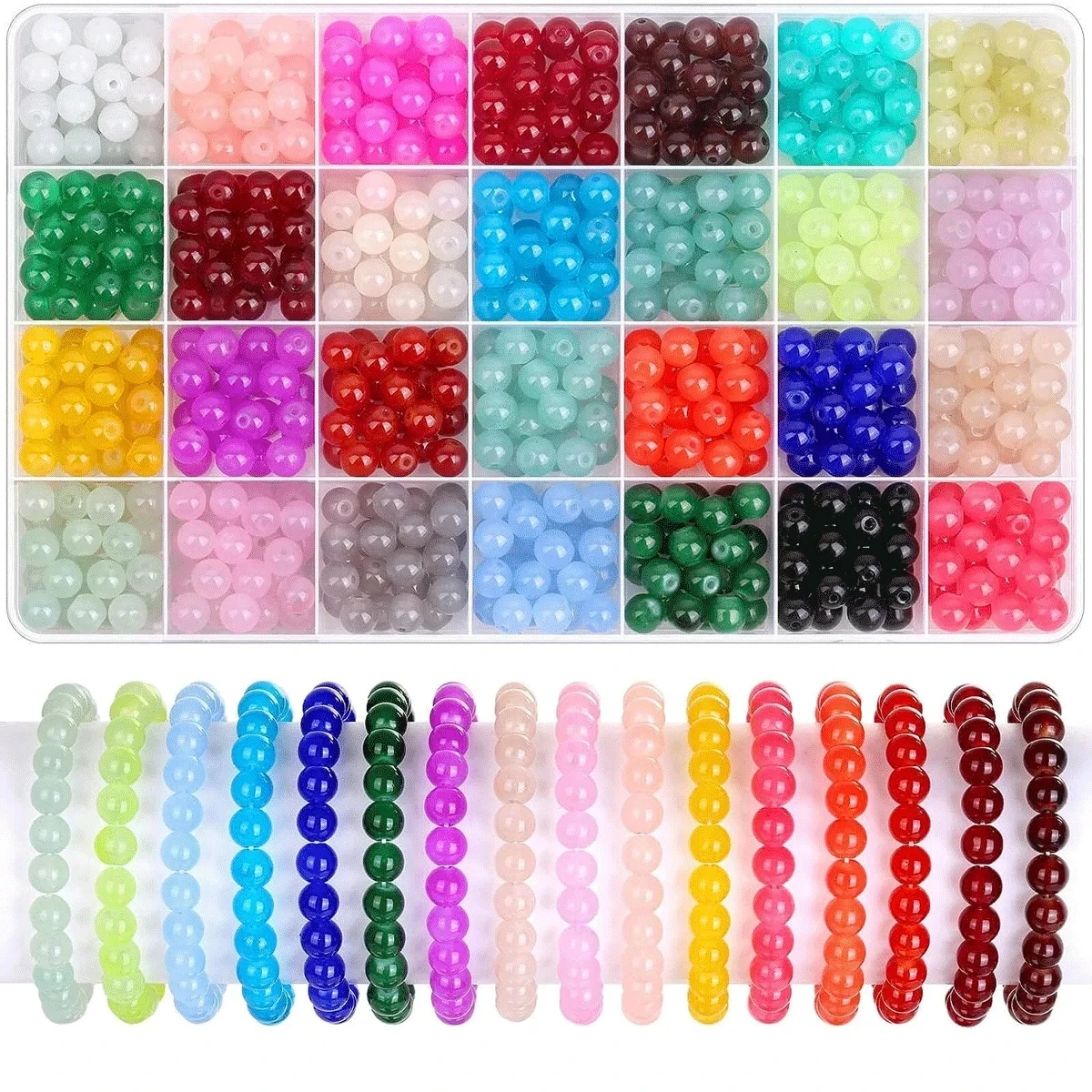 700pcs Vibrant Glass Crystal Beads-28 Colors-8mm DIY Jewelry Making Kit for Bracelets, Necklaces, and Ear Craft Suppliy