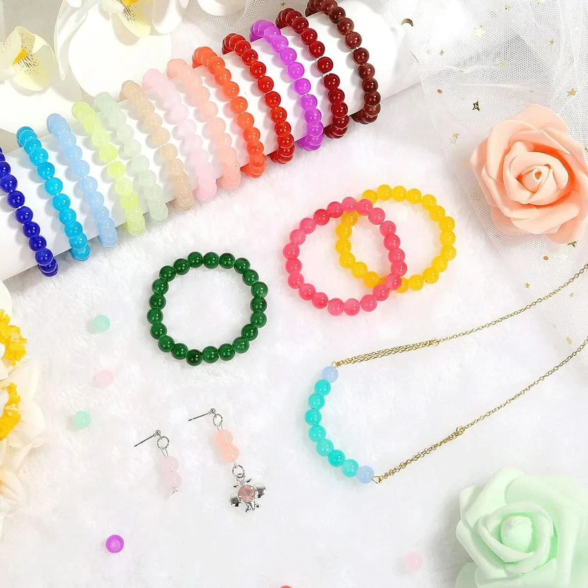 700pcs Vibrant Glass Crystal Beads-28 Colors-8mm DIY Jewelry Making Kit for Bracelets, Necklaces, and Ear Craft Suppliy