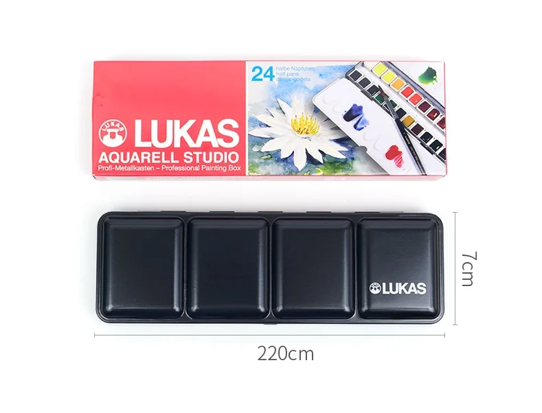 German Lucas 24-Color Solid Watercolor Pigment Transparent Professional Watercolor Brush Sketch Portable Palette Metal Box