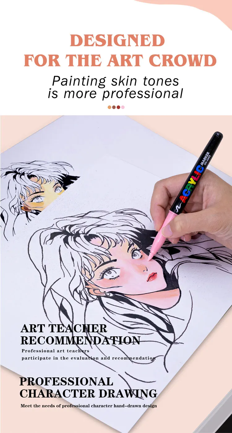 12 Skin Tones Soft Art Markers Acrylic Paint Pens Set for Sketch Portrait Manga Drawing Illustration Sketching Art Supplies