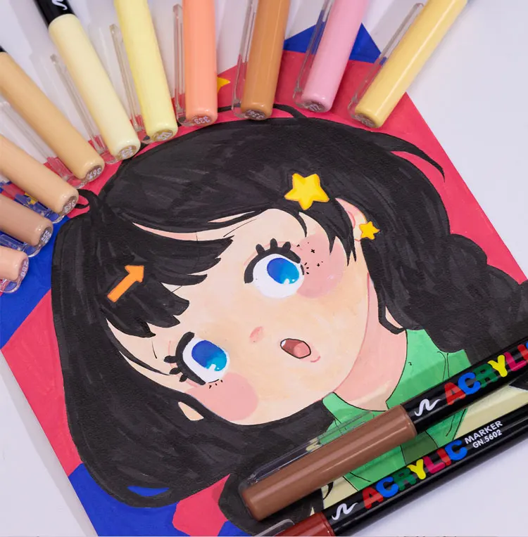 12 Skin Tones Soft Art Markers Acrylic Paint Pens Set for Sketch Portrait Manga Drawing Illustration Sketching Art Supplies