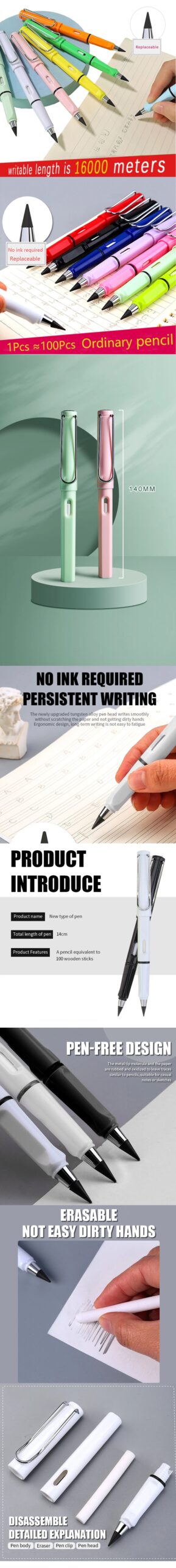 2pcs New Technology Unlimited Writing Pencil No Ink Novelty Eternal Pen Art Sketch Painting Kid Gift School Supplies Stationery