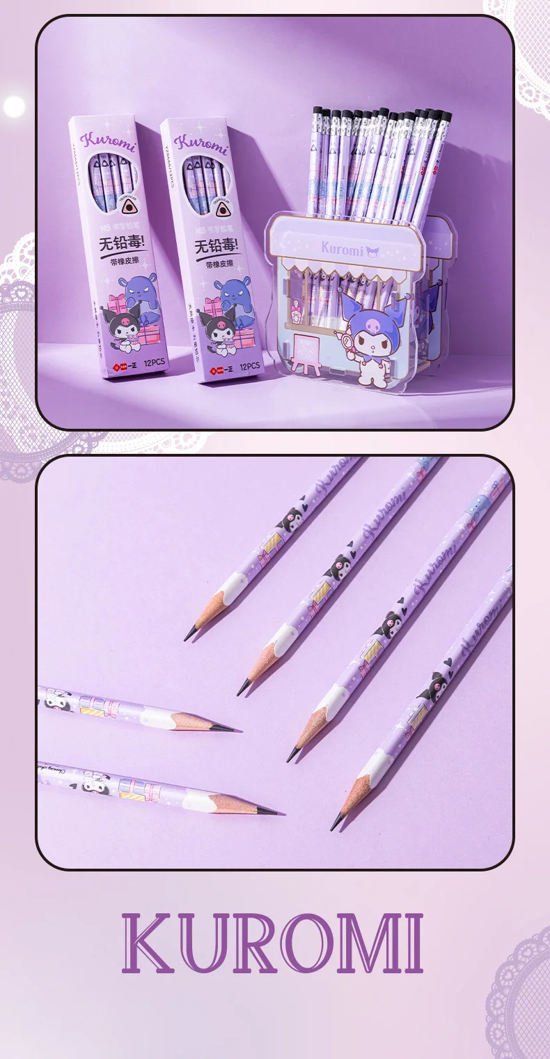 Iigen 12PCS/Set Pencil Kuromi HB Gradient Cute Pencils Pencil Set For Kids Student Sketching School Art Supplies Stationery