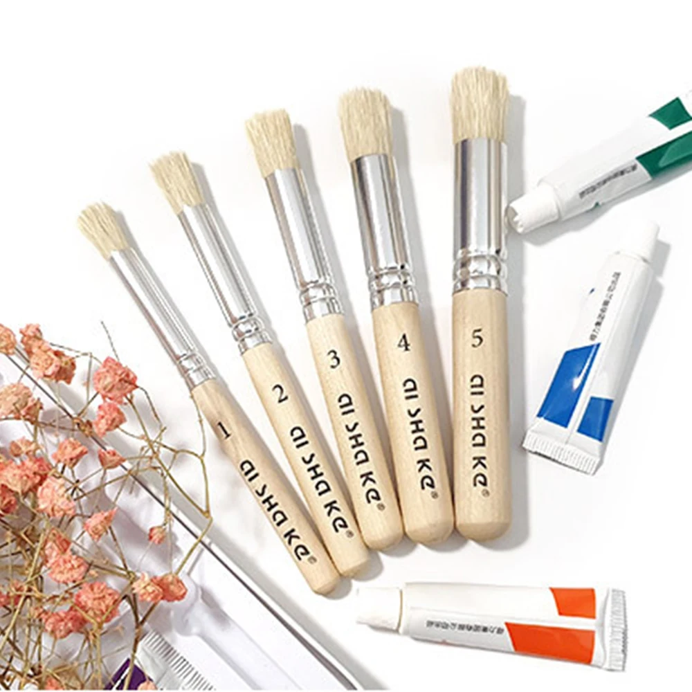 SeamiArt 5Pcs Bristle Paint Brushes Round Head Gouache Watercolor Oil Acrylic Painting Tools Brush Tip Pen for Art Supplies