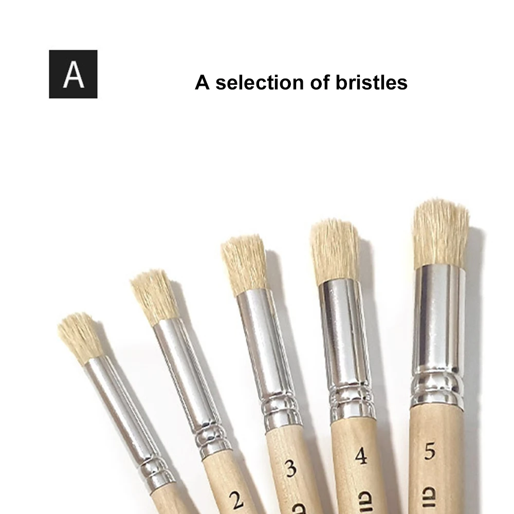 SeamiArt 5Pcs Bristle Paint Brushes Round Head Gouache Watercolor Oil Acrylic Painting Tools Brush Tip Pen for Art Supplies