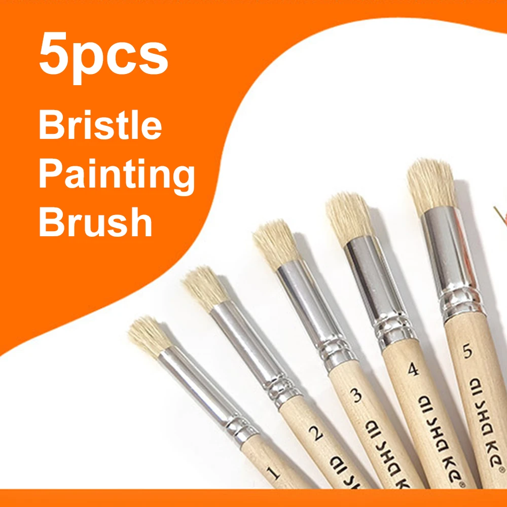 SeamiArt 5Pcs Bristle Paint Brushes Round Head Gouache Watercolor Oil Acrylic Painting Tools Brush Tip Pen for Art Supplies