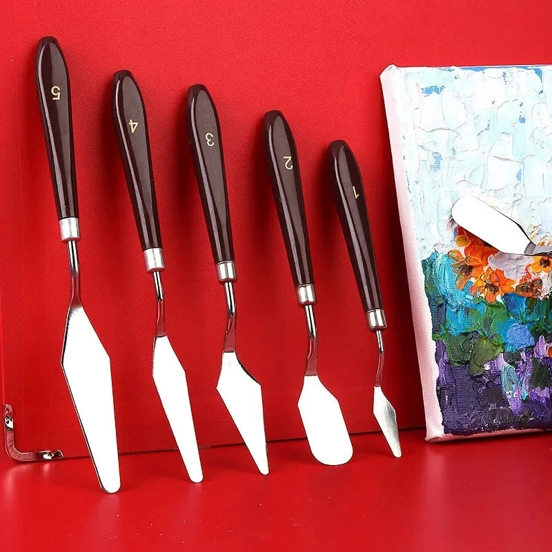 5Pcs Stainless Steel Spatula Kit Palette Gouache Supplies for Oil Painting Knife Fine Arts Painting Tools Set Flexible Blades