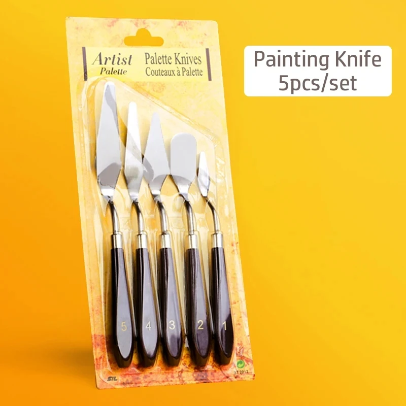 5Pcs Stainless Steel Spatula Kit Palette Gouache Supplies for Oil Painting Knife Fine Arts Painting Tools Set Flexible Blades