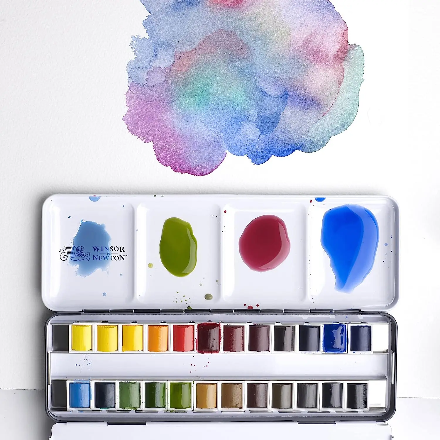 Winsor & Newton Professional Watercolor Paint In Metal Box 24 Half Pans High Grade Artist Quality and Reliability Pigment