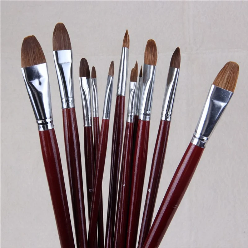 6pcs/Set High-grade Weasel Hair Oil Painting Brush Hazel Shap Row Pen Long Birch Rod Acrylic Drawing Art Supplies Artist Supply