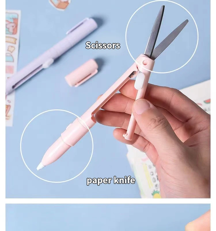 1pc Mini Portable Scissors Paper Cutter Knife 2 In 1 Multifunctional Pocket Pen Shape Scrapbooking Carving Cutting Art Tools