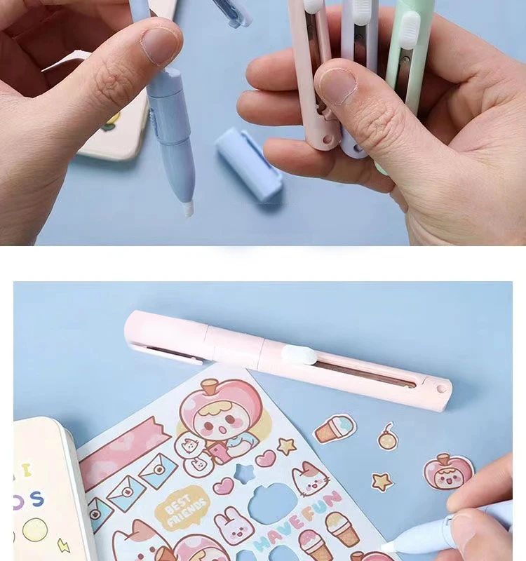 1pc Mini Portable Scissors Paper Cutter Knife 2 In 1 Multifunctional Pocket Pen Shape Scrapbooking Carving Cutting Art Tools