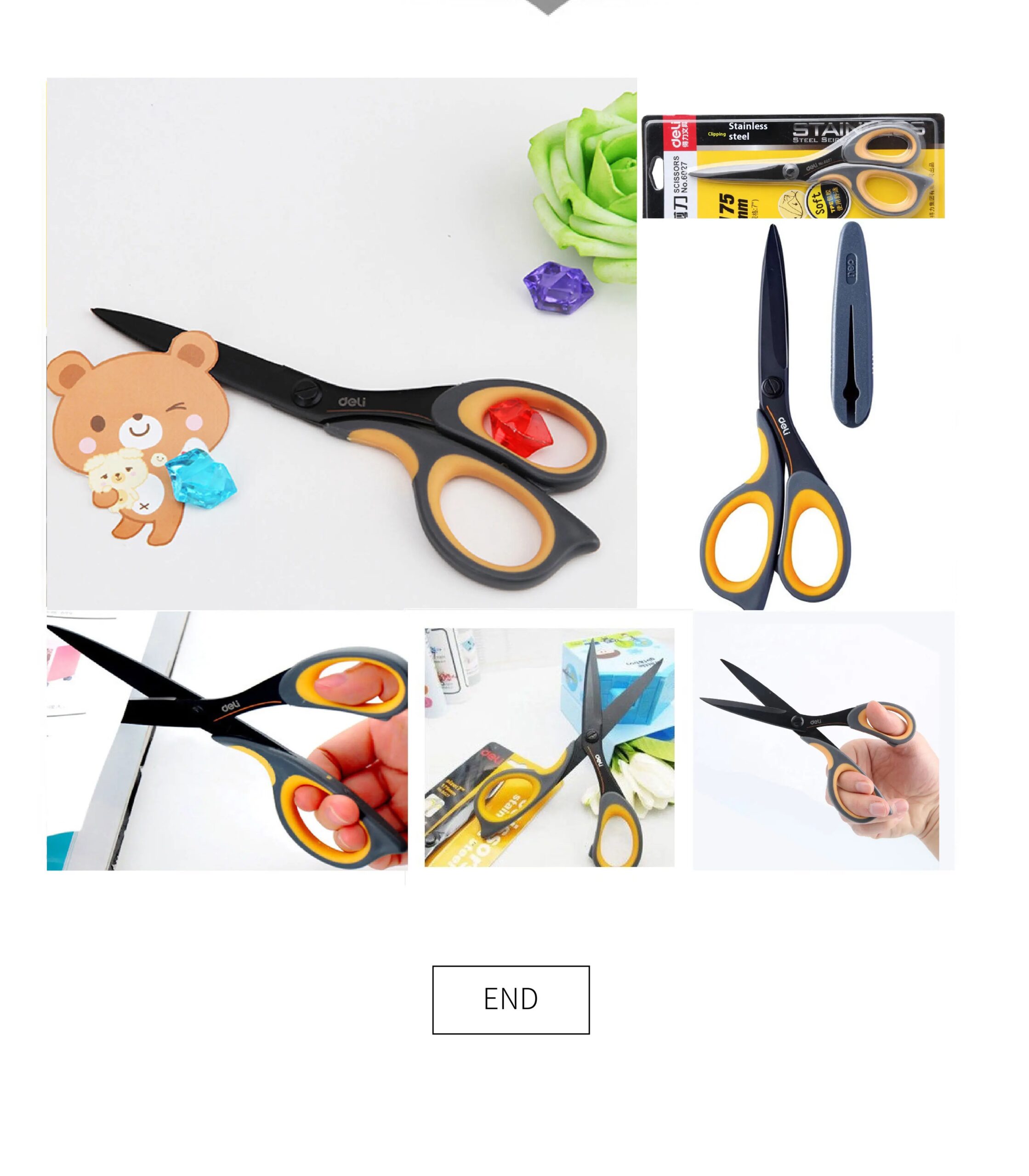 Deli-Stainless Steel Anti-Stick Scissors, Alloy Stationery, School Supplies, Office, Student, DIY, Hand Craft, 175mm