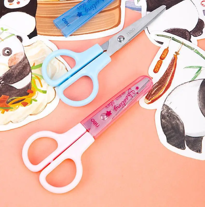 DELI Safty Scissors for Kids Student DIY Paper Scissors 122mm With Sleeve Cutting Tool Stationery