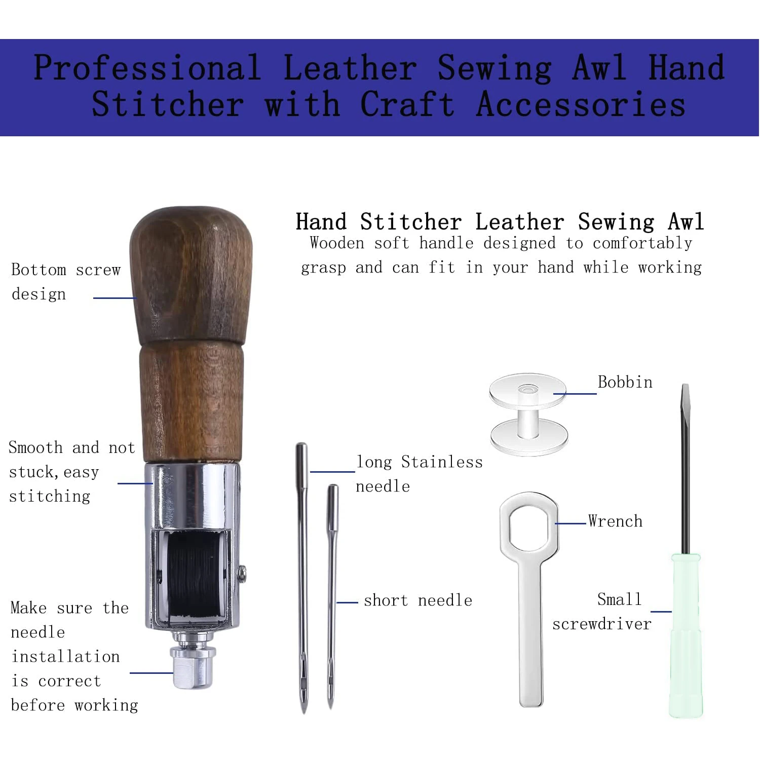 Leather Sewing Awl Thread Kit DIY Manual Sewing Machine Speedy Stitcher Leather Craft Stitching Shoemaker Canvas Repair Tool