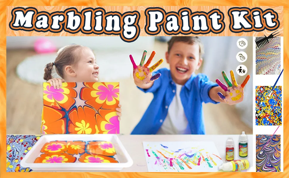 Marble Painting Kit for Kids,Arts and Crafts Paint On Water Set,Water Marbling Paint Kit Ideal Gifts for Girls & Boys Age 4-16