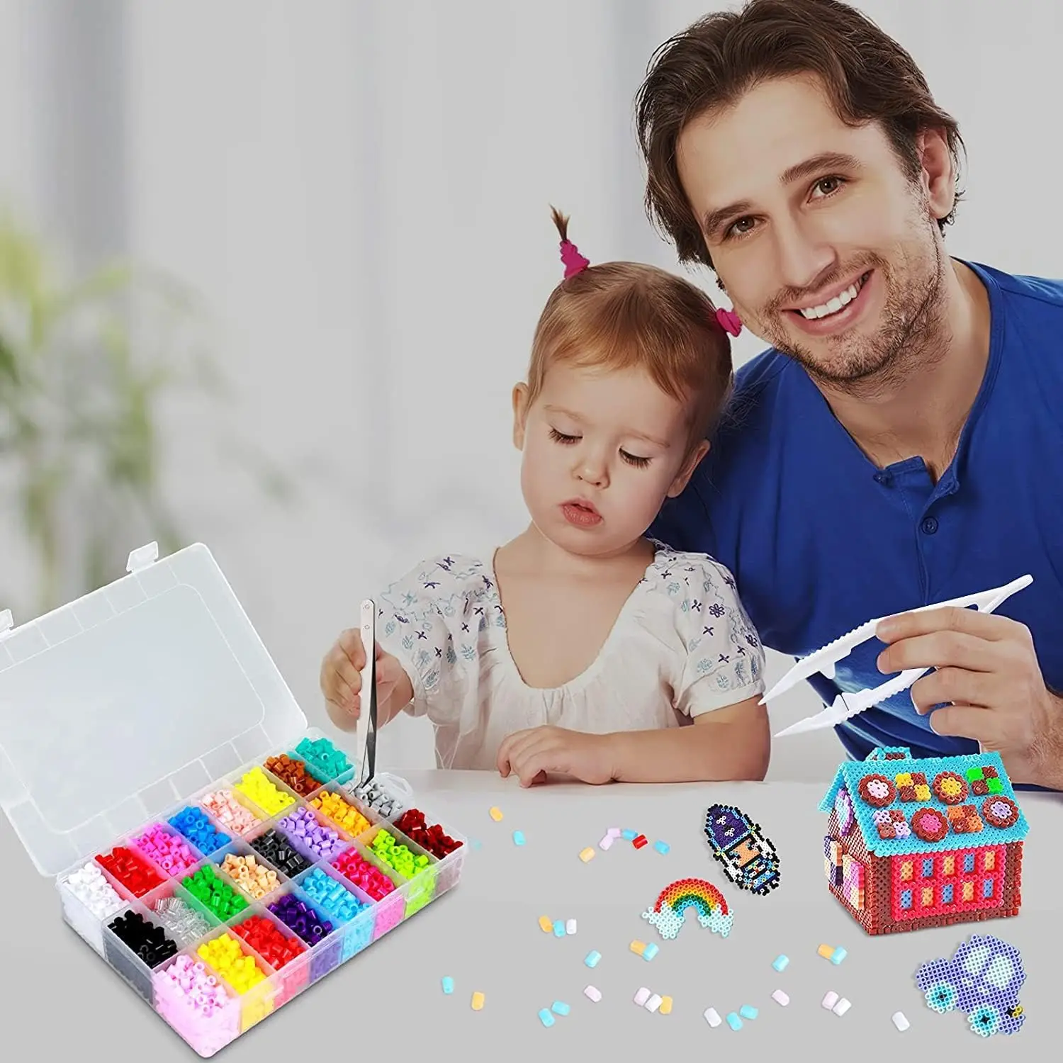 24 Colors 5mm Fuse Bead Kit Craft Kit for Kids 5 Pegboards,Ironing Paper Accessories Exercise Kid's Concentration and Endurance