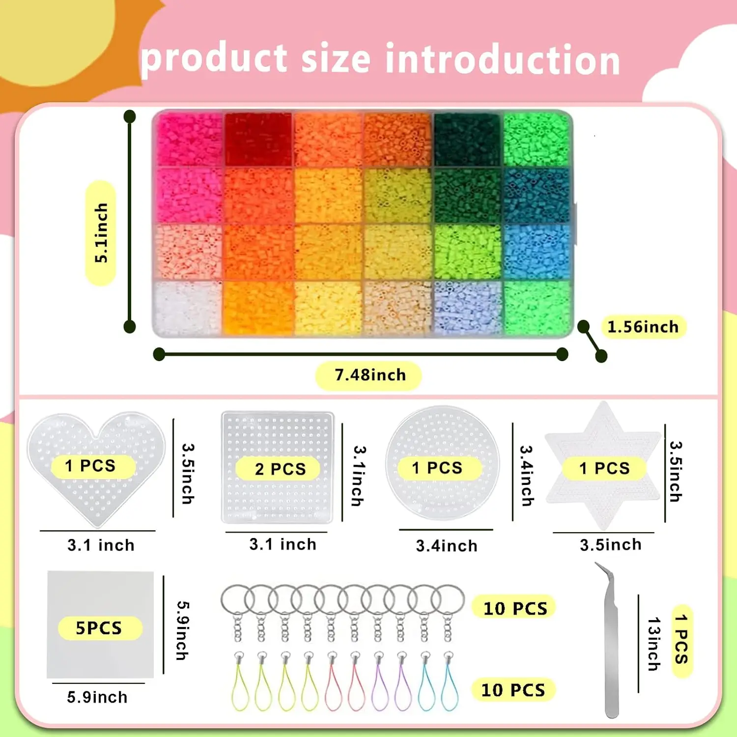 24 Colors 5mm Fuse Bead Kit Craft Kit for Kids 5 Pegboards,Ironing Paper Accessories Exercise Kid's Concentration and Endurance