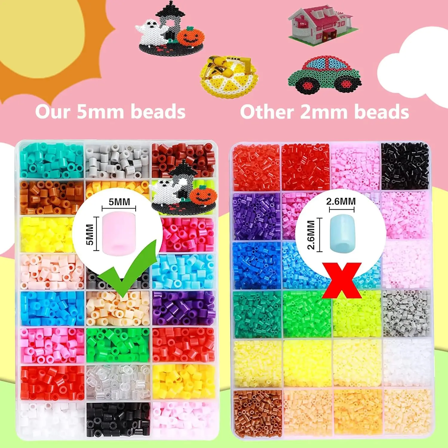 24 Colors 5mm Fuse Bead Kit Craft Kit for Kids 5 Pegboards,Ironing Paper Accessories Exercise Kid's Concentration and Endurance