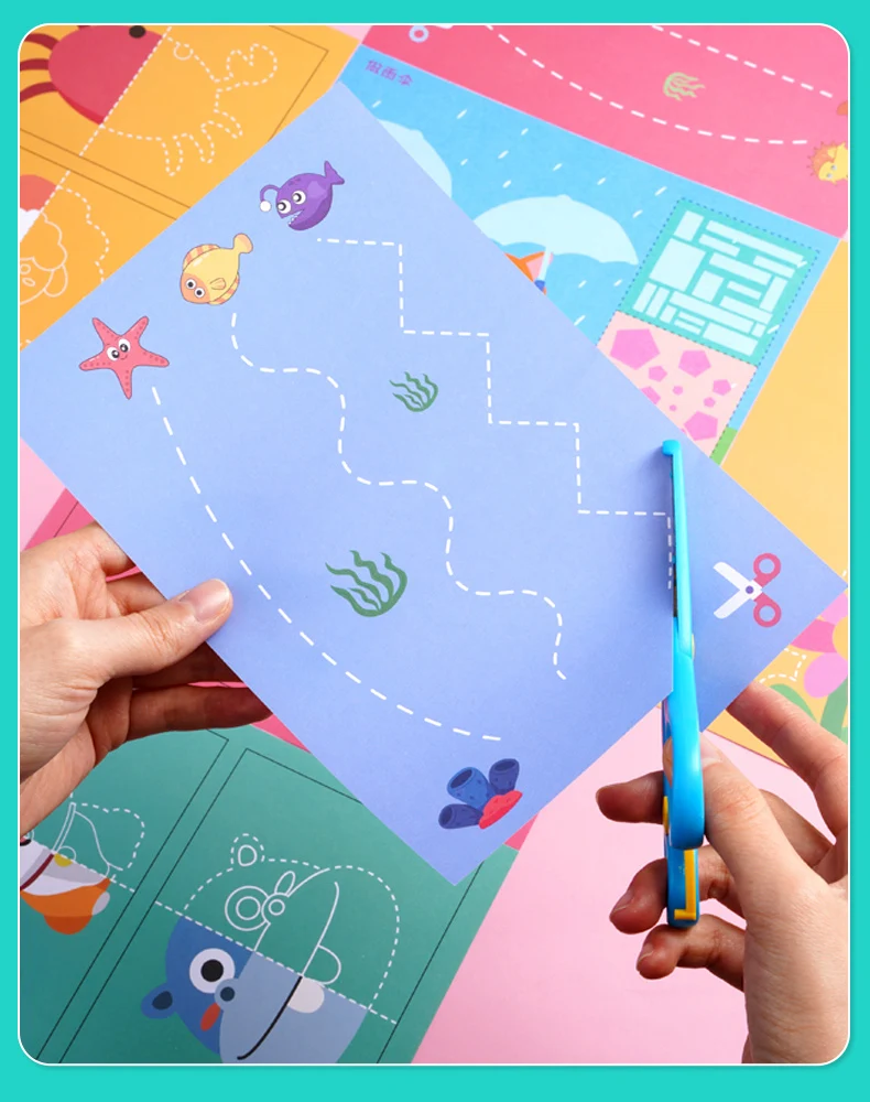 48pcs Paper-Cut Set DIY Paper Skills Activity Cutting Book Kids Crafts Scrapbooking Toys Kits Preschool  Child-Safe Scissors