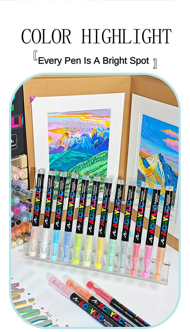 12/72 Colors Acrylic Markers Brush Pens for Fabric Rock Painting Pen Stone Ceramic Glass Canvas DIY Card Making Art Supplies