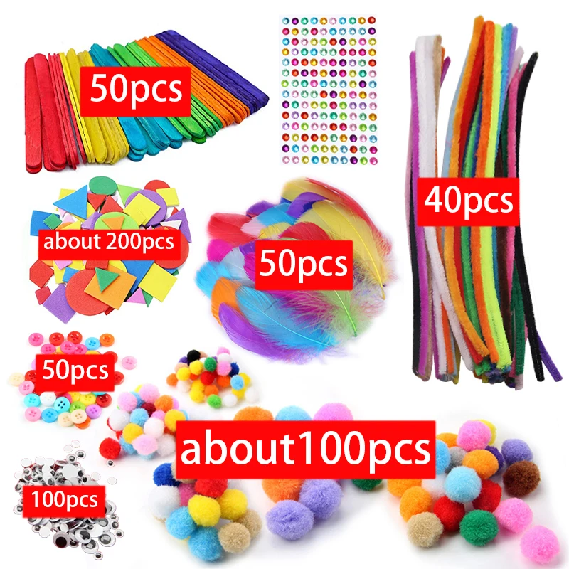 Arts and Crafts Supplies for Kids Toddlers Crafting Collage DIY Arts Set Assorted Creative Handmade Toys Kit Montessori Gifts