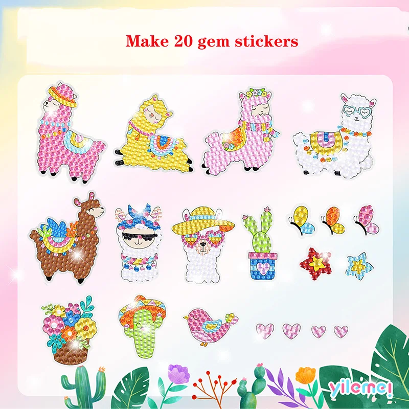 Gem Diamond Painting Art Kits for Kids Cute Stickers with Keychain DIY Tools and Crafts Supplies for Girls Children Ages 6-12