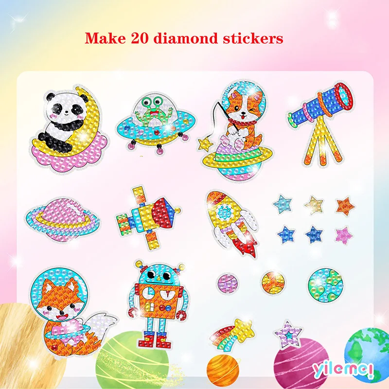 Gem Diamond Painting Art Kits for Kids Cute Stickers with Keychain DIY Tools and Crafts Supplies for Girls Children Ages 6-12