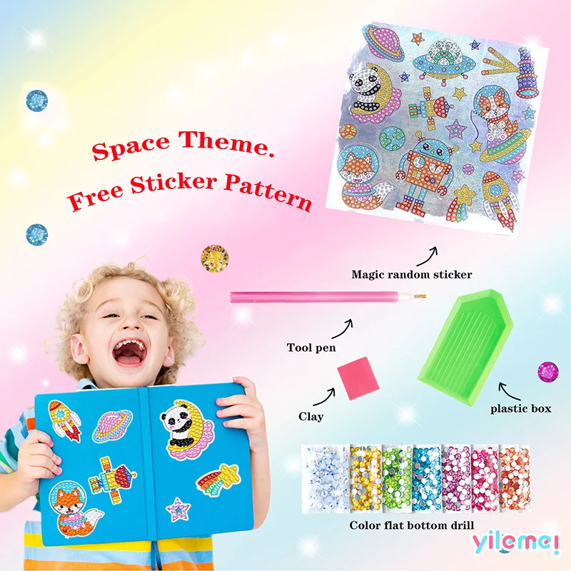 Gem Diamond Painting Art Kits for Kids Cute Stickers with Keychain DIY Tools and Crafts Supplies for Girls Children Ages 6-12