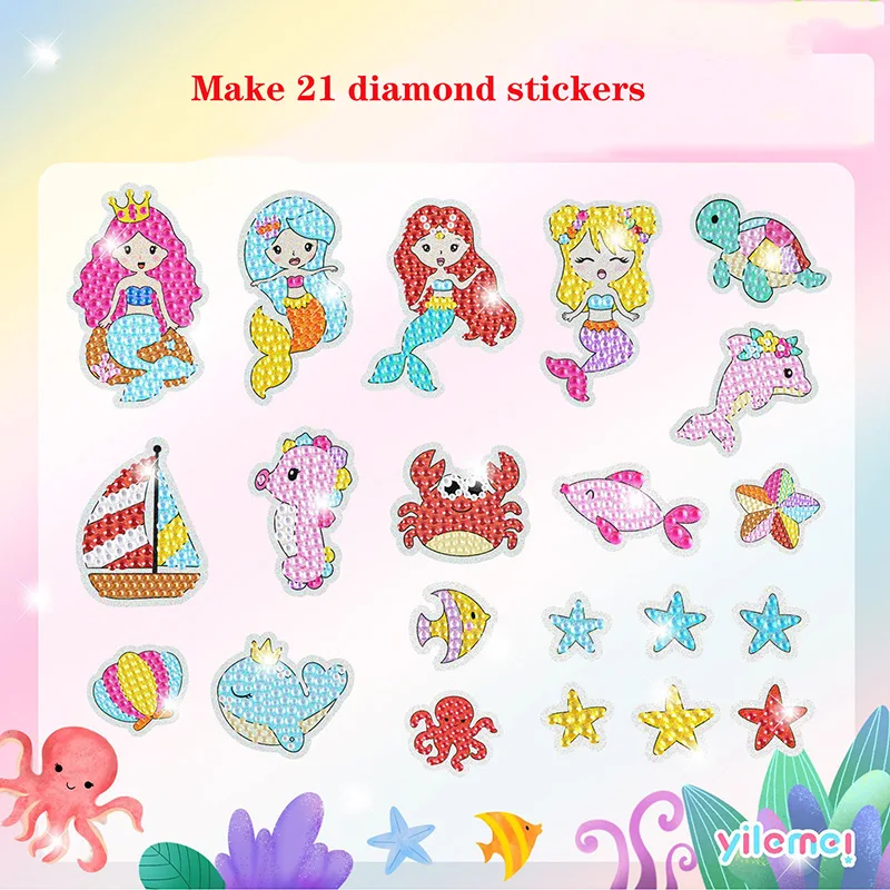 Gem Diamond Painting Art Kits for Kids Cute Stickers with Keychain DIY Tools and Crafts Supplies for Girls Children Ages 6-12