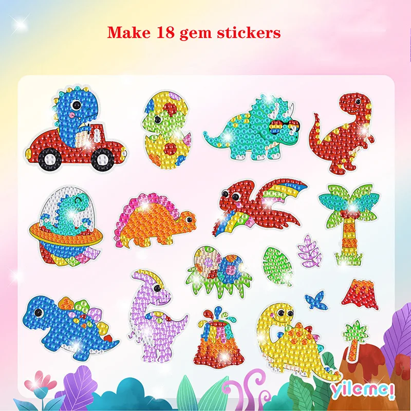 Gem Diamond Painting Art Kits for Kids Cute Stickers with Keychain DIY Tools and Crafts Supplies for Girls Children Ages 6-12