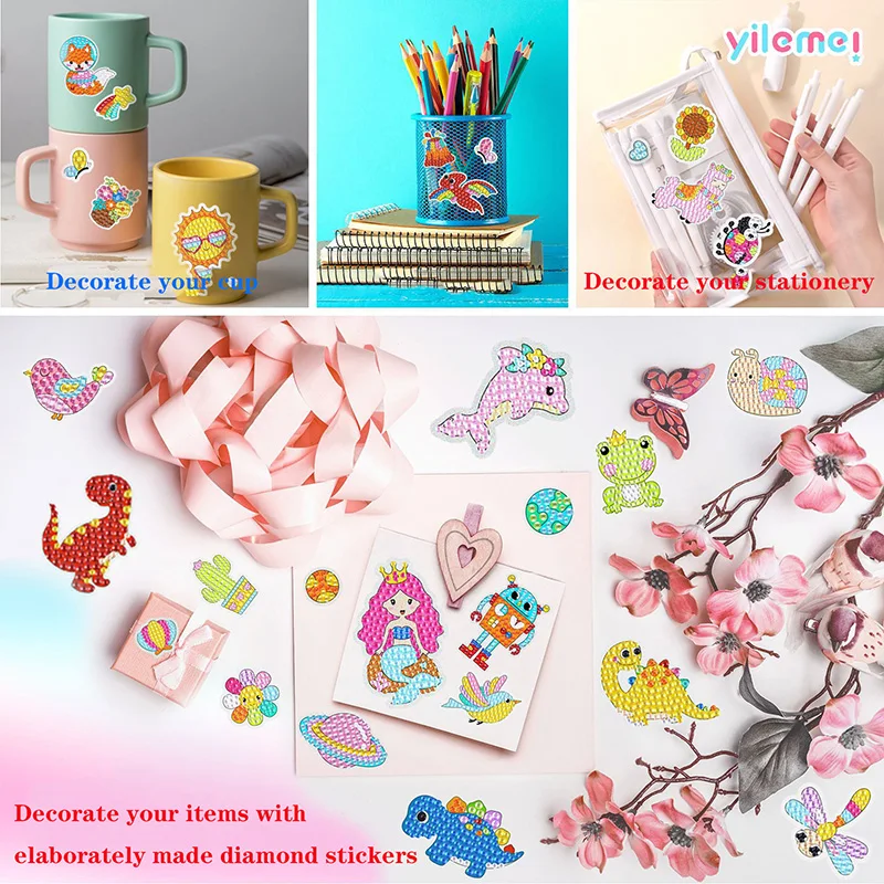 Gem Diamond Painting Art Kits for Kids Cute Stickers with Keychain DIY Tools and Crafts Supplies for Girls Children Ages 6-12