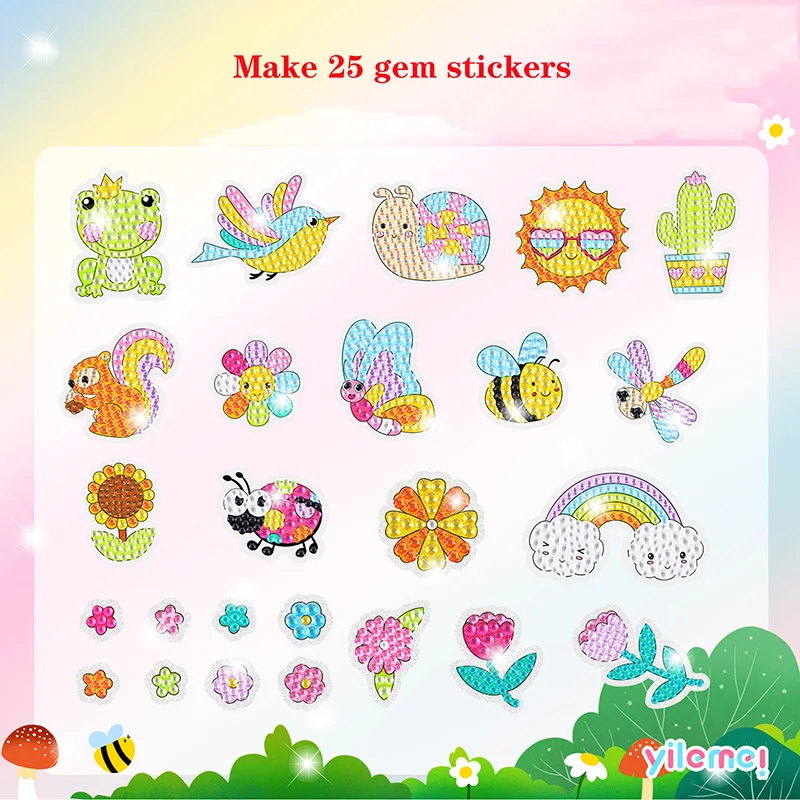 Gem Diamond Painting Art Kits for Kids Cute Stickers with Keychain DIY Tools and Crafts Supplies for Girls Children Ages 6-12