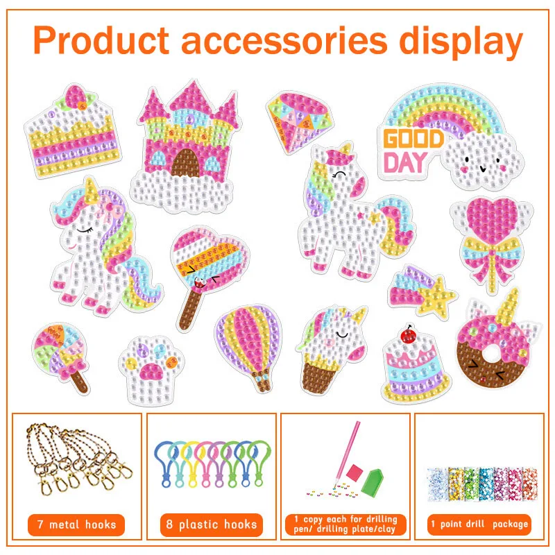 Gem Diamond Painting Art Kits for Kids Cute Stickers with Keychain DIY Tools and Crafts Supplies for Girls Children Ages 6-12