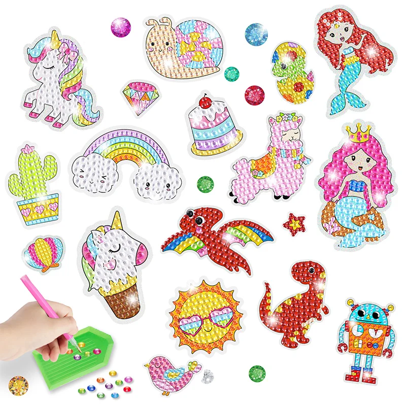 Gem Diamond Painting Art Kits for Kids Cute Stickers with Keychain DIY Tools and Crafts Supplies for Girls Children Ages 6-12