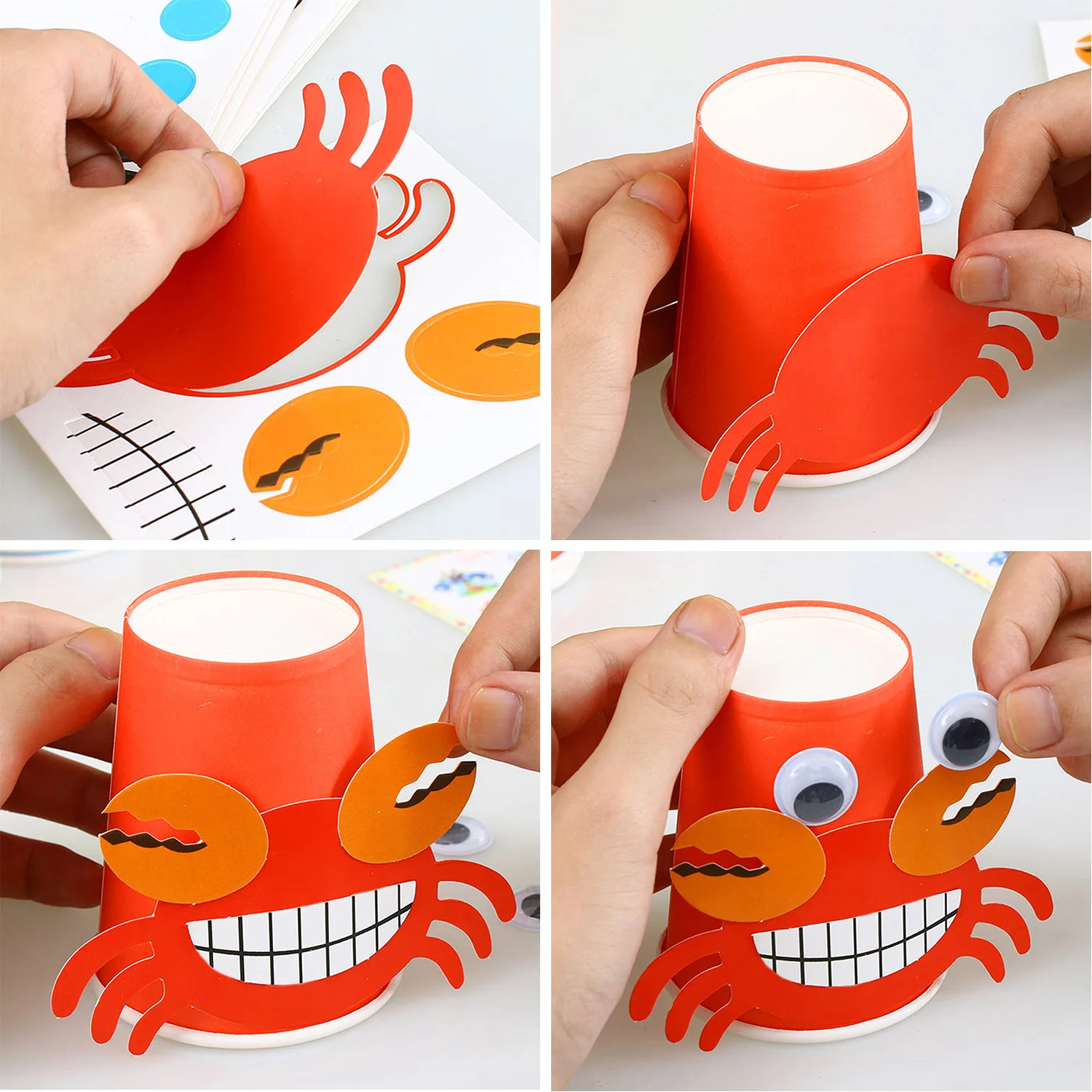 12PCS DIY Handmade Paper Cups Craft Art Kit with 12 Animal Patterns for Kids Children Kindergarten Preschool Educational Toys