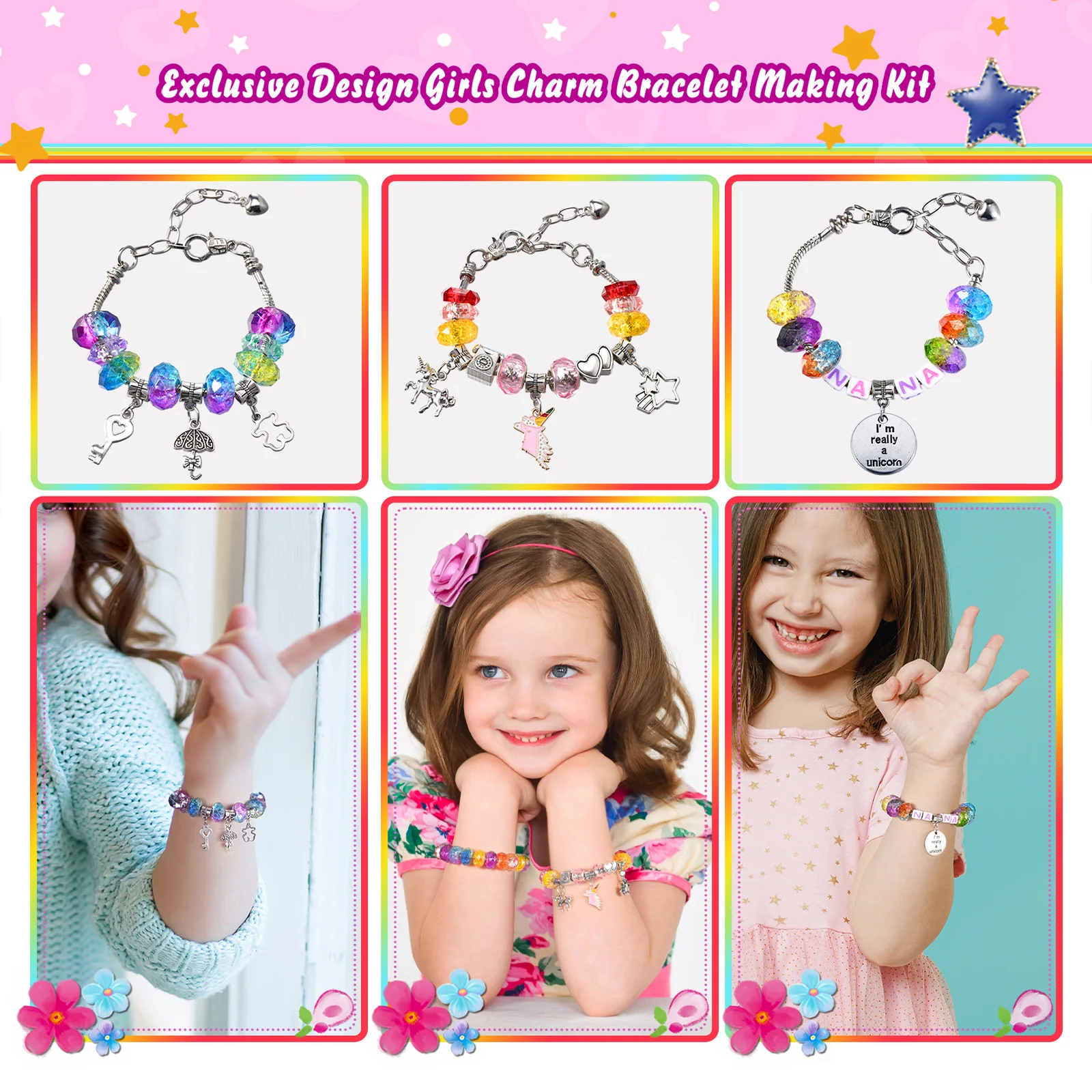 Girls Charm Bracelet Making Kit - 166 Pcs Unicorn Charms Bracelets Kits Kids Jewelry Supplies Make Set DIY Art Craft Set Creativ