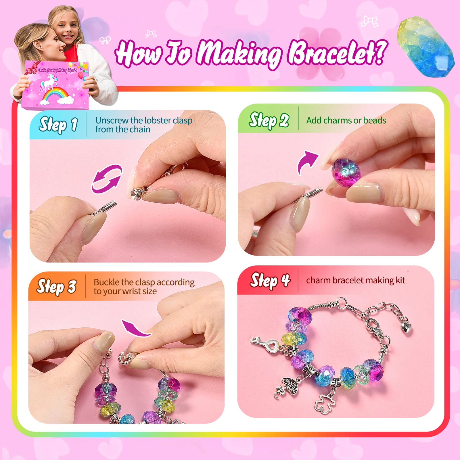 Girls Charm Bracelet Making Kit - 166 Pcs Unicorn Charms Bracelets Kits Kids Jewelry Supplies Make Set DIY Art Craft Set Creativ