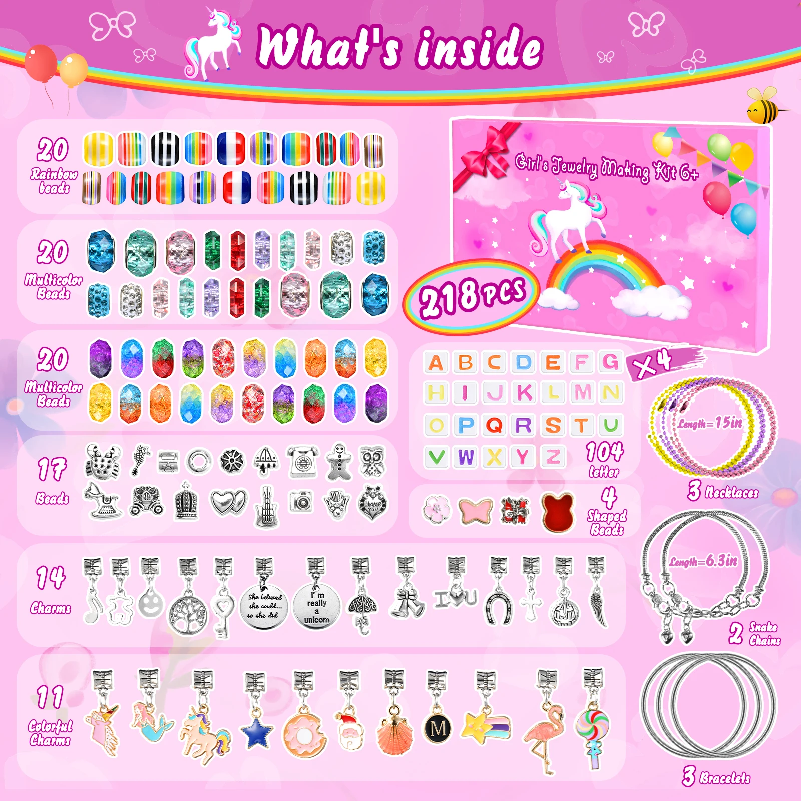 Girls Charm Bracelet Making Kit - 166 Pcs Unicorn Charms Bracelets Kits Kids Jewelry Supplies Make Set DIY Art Craft Set Creativ