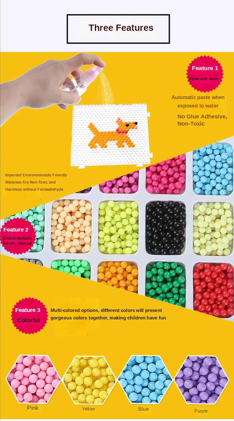 1000 Pcs/box DIY Water Spray Magic Beads Handmade Toy Set Children's Color Crystal Beads Puzzle Craft Kit Gift Variety Bean Toys