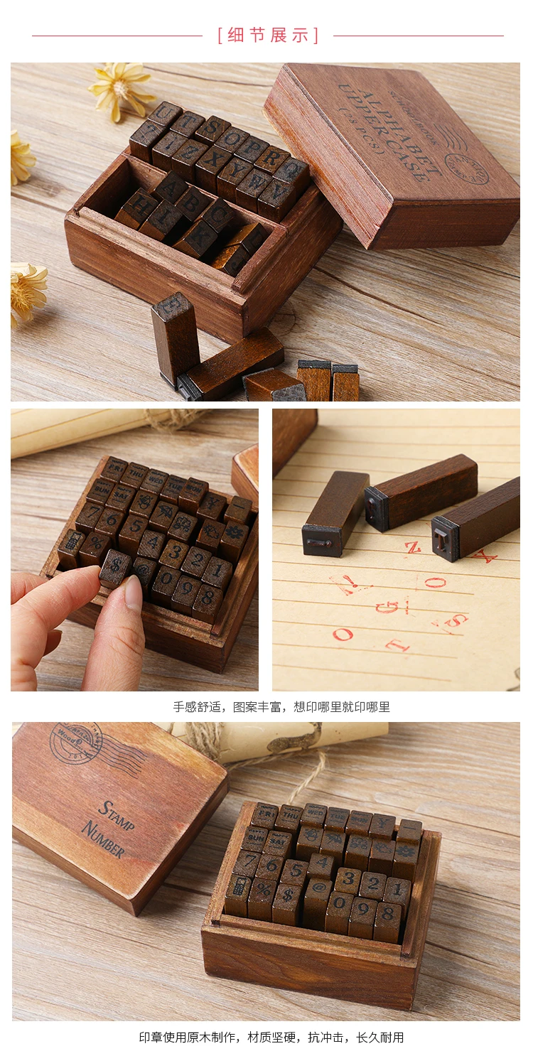 Yoofun 28pcs Alphabet Stamps Vintage Wooden Rubber Letter Standard Stamp Set for Craft Card Making Planner Scrapbooking Journals